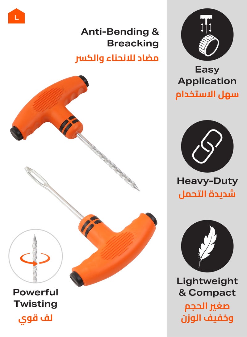 LAWAZIM Plastic Handle Tire Plug Repair Tools - 2 Piece Orange - T-Handle Tire Repair Kit with Spiral Reamer and Split Eye Insertion Tool - Ideal for Tubeless Tire Puncture Repair on Cars and Bikes - Image 4