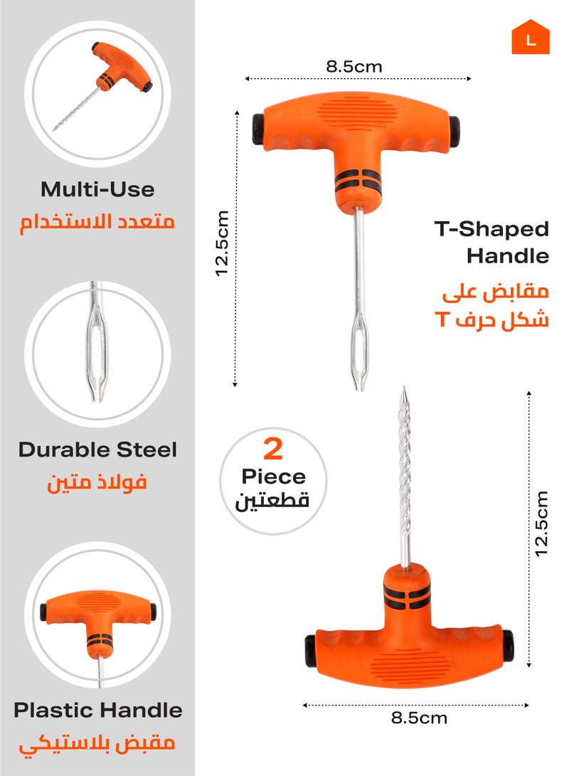 LAWAZIM Plastic Handle Tire Plug Repair Tools - 2 Piece Orange - T-Handle Tire Repair Kit with Spiral Reamer and Split Eye Insertion Tool - Ideal for Tubeless Tire Puncture Repair on Cars and Bikes - Image 2