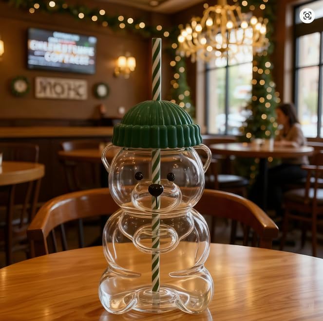JOLINO Bear Straw Glass Cup 20oz ，Eco-Friendly Cute Bear with Lid & Reusable Straw, Cute Animal Design Glass Cup for Boba, Smoothies & Iced Coffee and Cocktails，Dishwasher Safe - Image 5