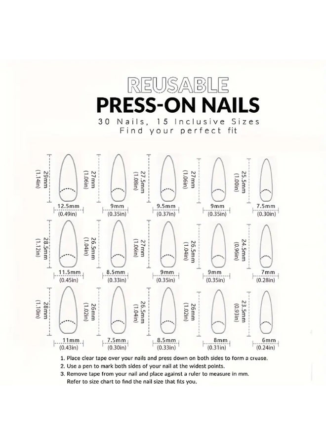 يوكانبي مجموعة 30 قطعة من أظافر تركيب طويلة بتصميم ثلاثي الأبعاد – لؤلؤ وزركشة فراشات وورود بلمسة فاخرة قابلة لإعادة الاستخدام - Image 3