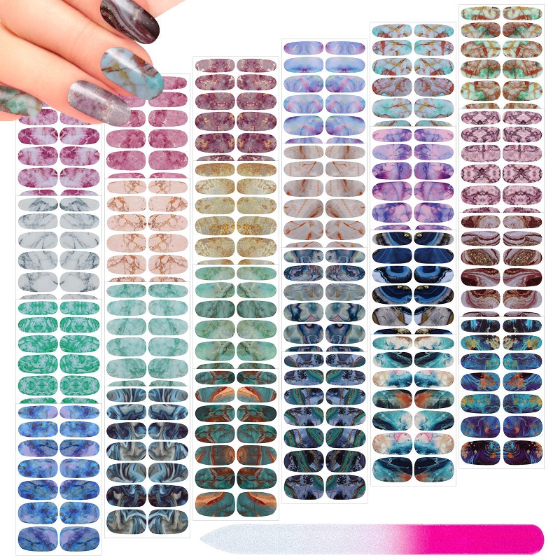 Maitys 336 Pieces 24 Sheets Full Wrap Nail Polish Strips Stickers Self Adhesive Gel Nail Strips Art Decals with File for Women DIY DecorationsRetro Style - Image 3