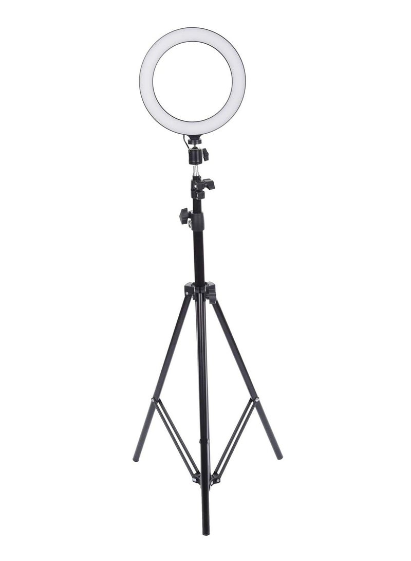 360 Degree Rotated LED Ring Light 20 cm with 2.1 Meter Stand - Black & White - Image 1