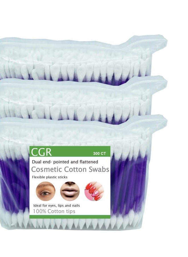 CGR 900pcs Precision Cotton Swabs with Pointed and Flattened Tip Cosmetic Makeup Applicator(3x300pcs in bags) - Image 1