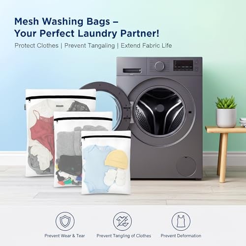MUTMAIN 3 Piece (S1/M1/L1) Mesh Laundry Washing Bag for Dirty Clothes, Blouse, Bra, Hosiery, Lingerie, Stocking & Jeans, Foldable Mesh Bag With Zipper Closure, Travel Pouch Packing Bags, white - Image 5