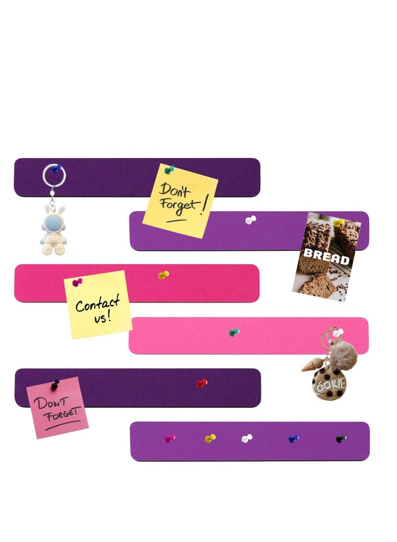 SYOSI 6Pcs Rectangle Felt Cork Board Bar Strips with 35 Pushpins, Self Adhesive DIY Bulletin Board for Office School Home Wall Decor Stickers Memos Schedules Photos Display(Gradual Purple) - Image 1