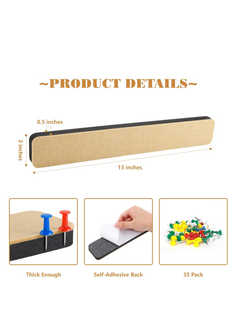 SYOSI 6Pcs Rectangle Felt Cork Board Bar Strips with 35 Pushpins, Self Adhesive DIY Bulletin Board for Office School Home Wall Decor Stickers Memos Schedules Photos Display(Gradual Purple) - Image 5