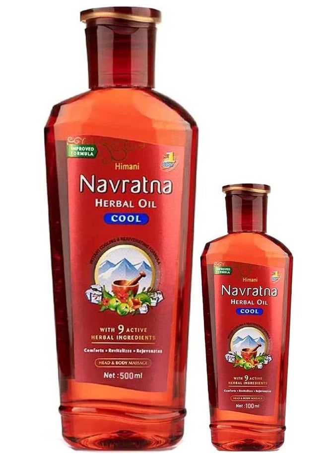 Navratna Refreshing Herbal Head & Body Massage Oil - 500+100ml  - Image 1