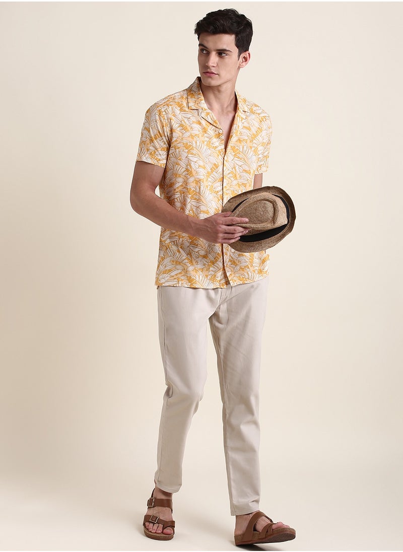 Dennis Lingo Yellow Slim Fit 100% Cotton Printed Shirt for Men - Cuban Collar, Half Sleeves, Casual,  - Image 5