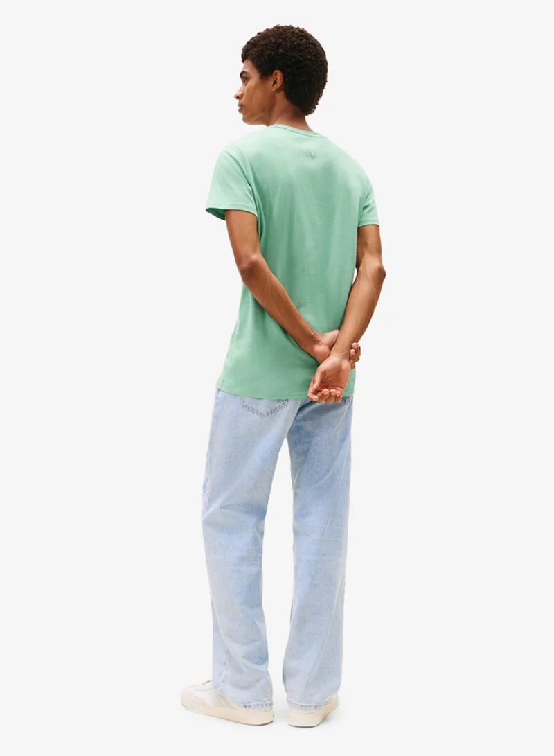 تومي جينز تيشيرت كاجوال بقصة ضيقة وياقة دائرية