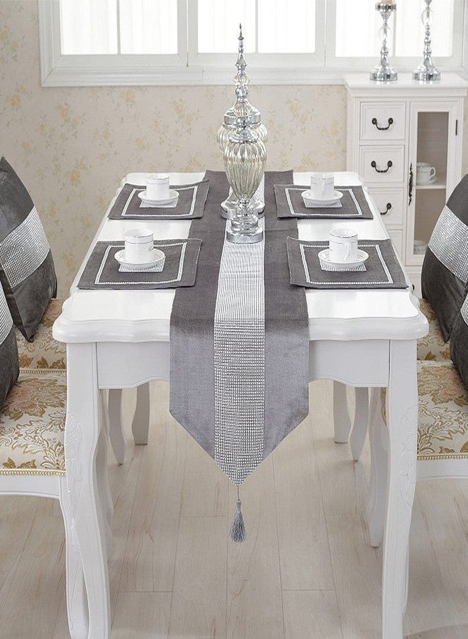 Jeloris Sequined Rhinestone Diamond Table Runner Luxurious Long Table Runner with Tassels for Dining Christmas Wedding Party Tabletop Decorations (13" x 72", Grey) - Image 4