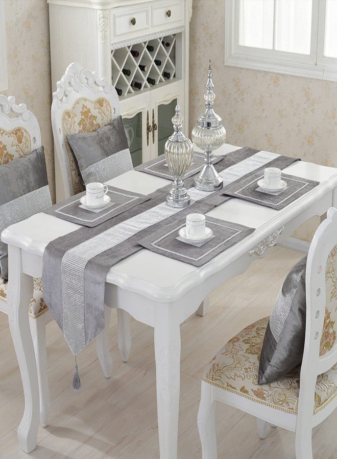 Jeloris Sequined Rhinestone Diamond Table Runner Luxurious Long Table Runner with Tassels for Dining Christmas Wedding Party Tabletop Decorations (13" x 72", Grey) - Image 3