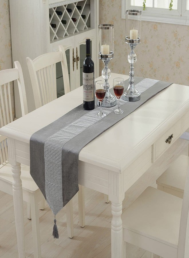 Jeloris Sequined Rhinestone Diamond Table Runner Luxurious Long Table Runner with Tassels for Dining Christmas Wedding Party Tabletop Decorations (13" x 72", Grey) - Image 5
