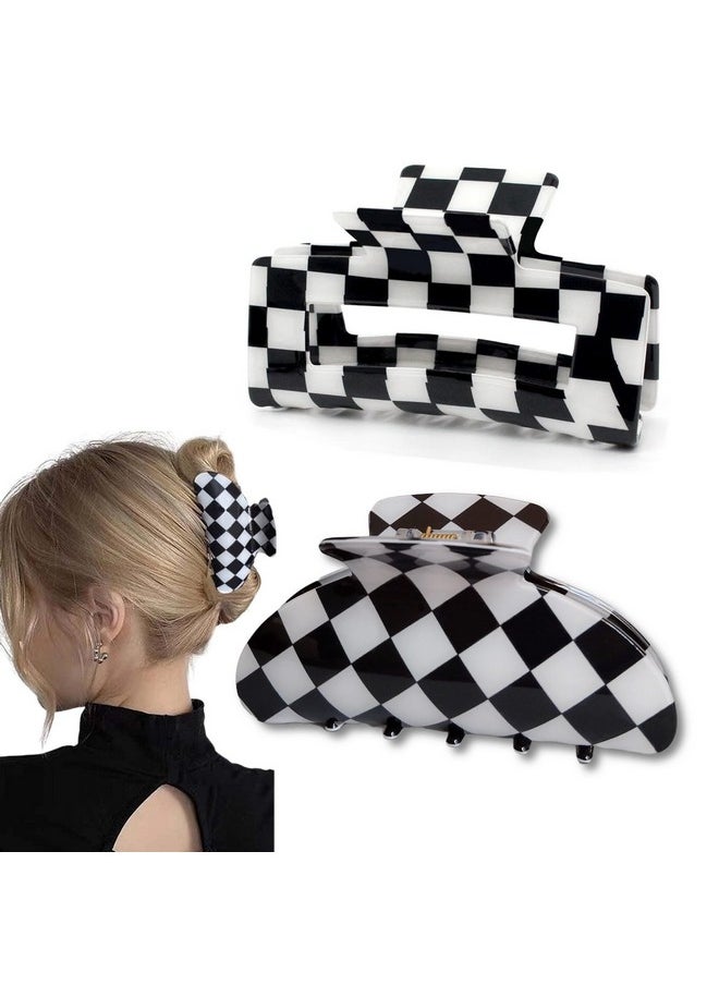 Fsmiling - Womens Checkered Hair Clip Large Checkered Claw Clips Black And White Jaw Clip2Pack - Image 1