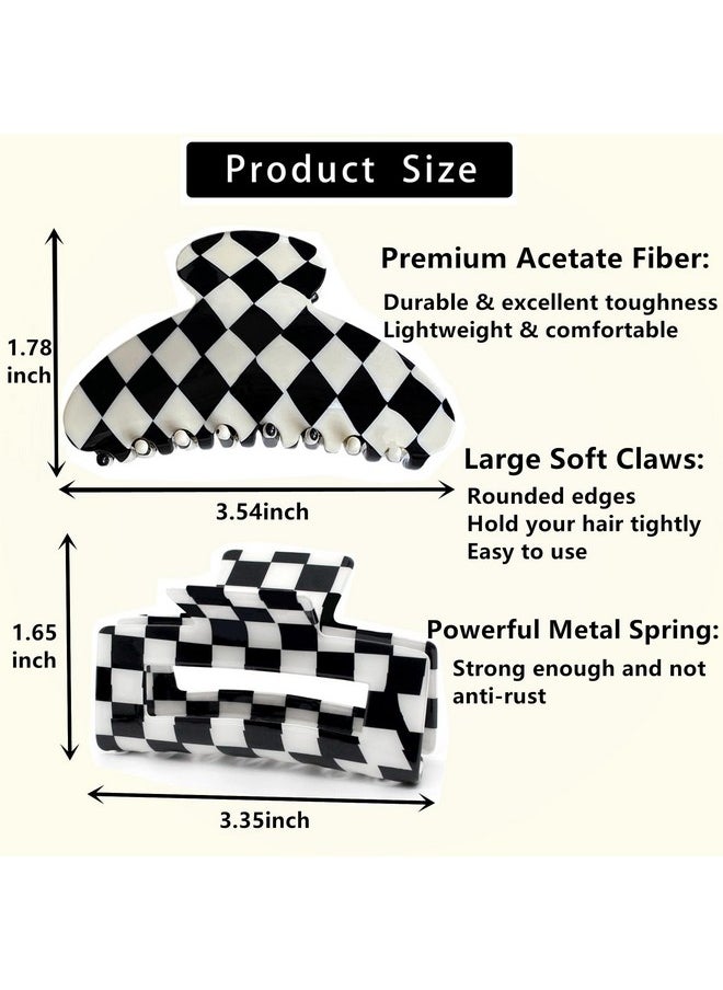 Fsmiling - Womens Checkered Hair Clip Large Checkered Claw Clips Black And White Jaw Clip2Pack - Image 1