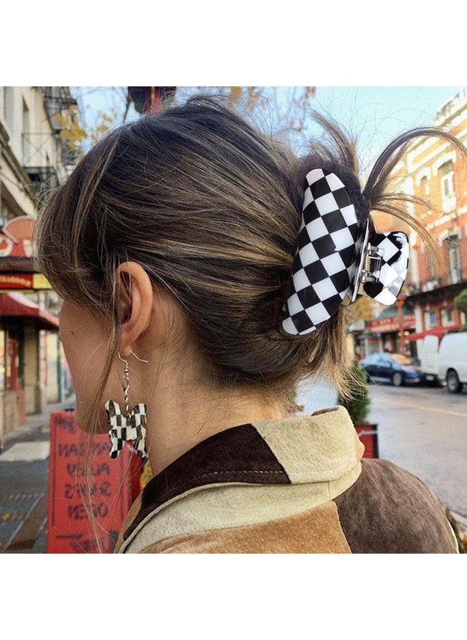Fsmiling - Womens Checkered Hair Clip Large Checkered Claw Clips Black And White Jaw Clip2Pack - Image 1