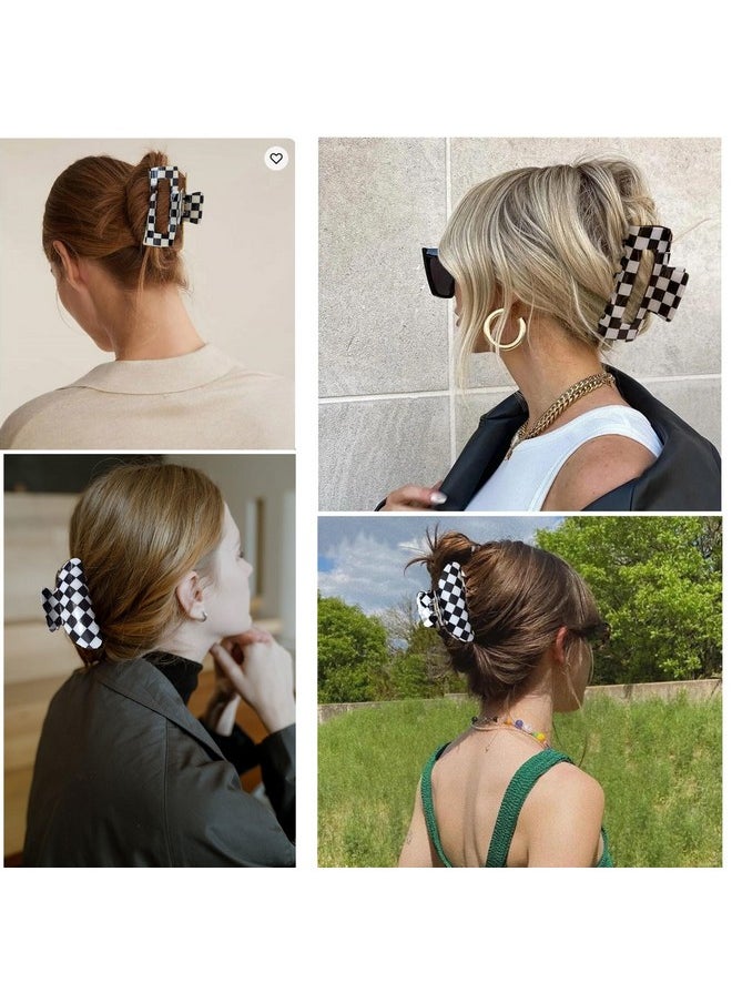 Fsmiling - Womens Checkered Hair Clip Large Checkered Claw Clips Black And White Jaw Clip2Pack - Image 1