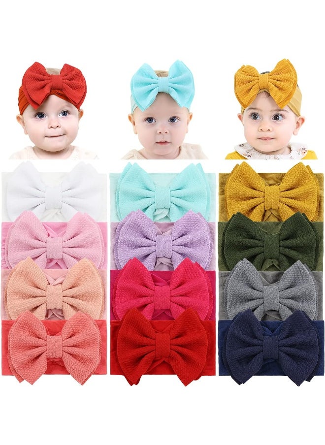 Cinaci Cinaci 12 Pack Super Stretchy Nylon Headbands with Big Bow Hair Accessories Wide Headwraps for Baby Girls Infants Toddlers Kids  - Image 1