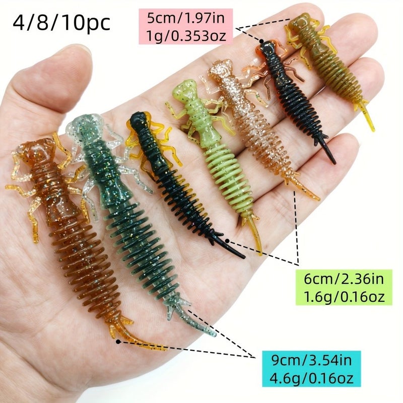 4 8 10pcs Soft Fishing Lures Dual Color Simulated Dragonfly Larvae 5cm 1.97in Bass Trout Pike Lure - Image 1