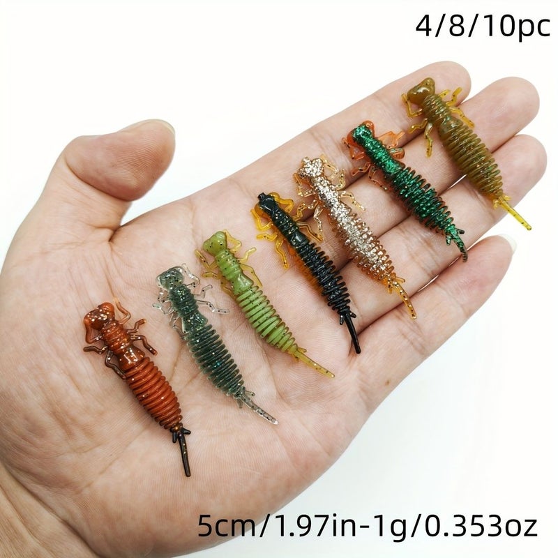 4 8 10pcs Soft Fishing Lures Dual Color Simulated Dragonfly Larvae 5cm 1.97in Bass Trout Pike Lure - Image 5