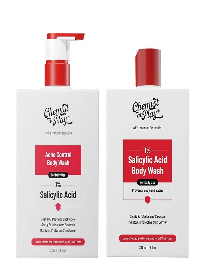 Chemist at Play 1% Salicylic Acid Body Wash 236ml + Loofah | Paraben & SLS Free | Gentle Exfoliating Shower Gel | Prevents Body Acne, Bumpy Skin & Deep Cleanses Skin | For Men & Women - Image 2