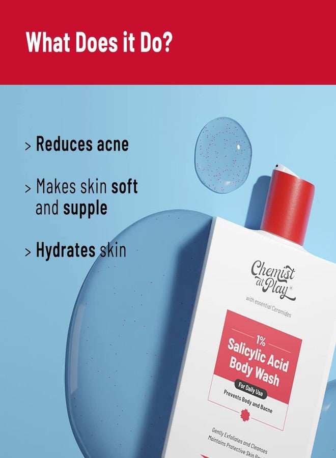 Chemist at Play 1% Salicylic Acid Body Wash 236ml + Loofah | Paraben & SLS Free | Gentle Exfoliating Shower Gel | Prevents Body Acne, Bumpy Skin & Deep Cleanses Skin | For Men & Women - Image 3