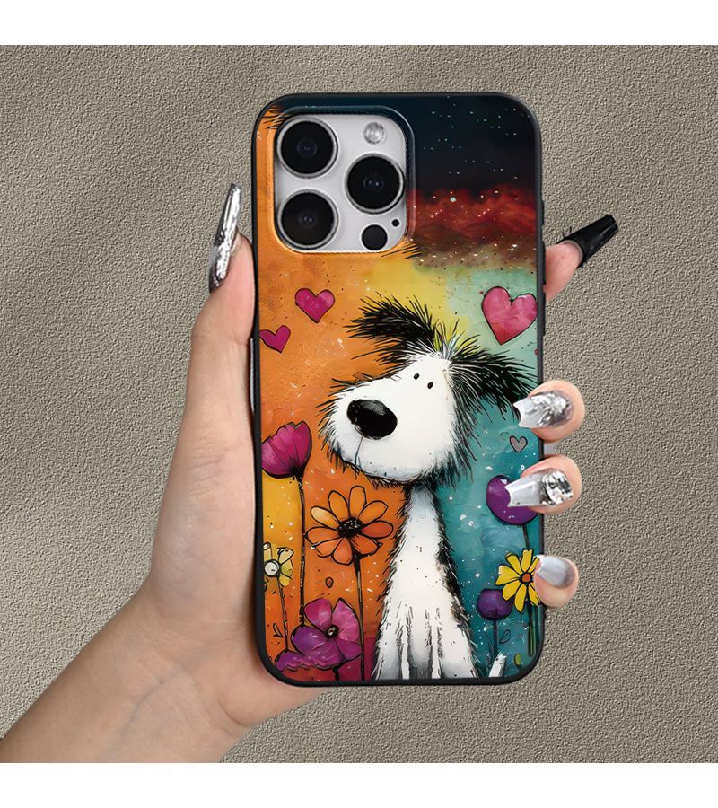 Phone Case in Black Frosted Shockproof Mobile Cover For Apple IPhone 17 Air Cartoon Dog and Flowers Pattern Trendy Gift for Men Women - Image 2