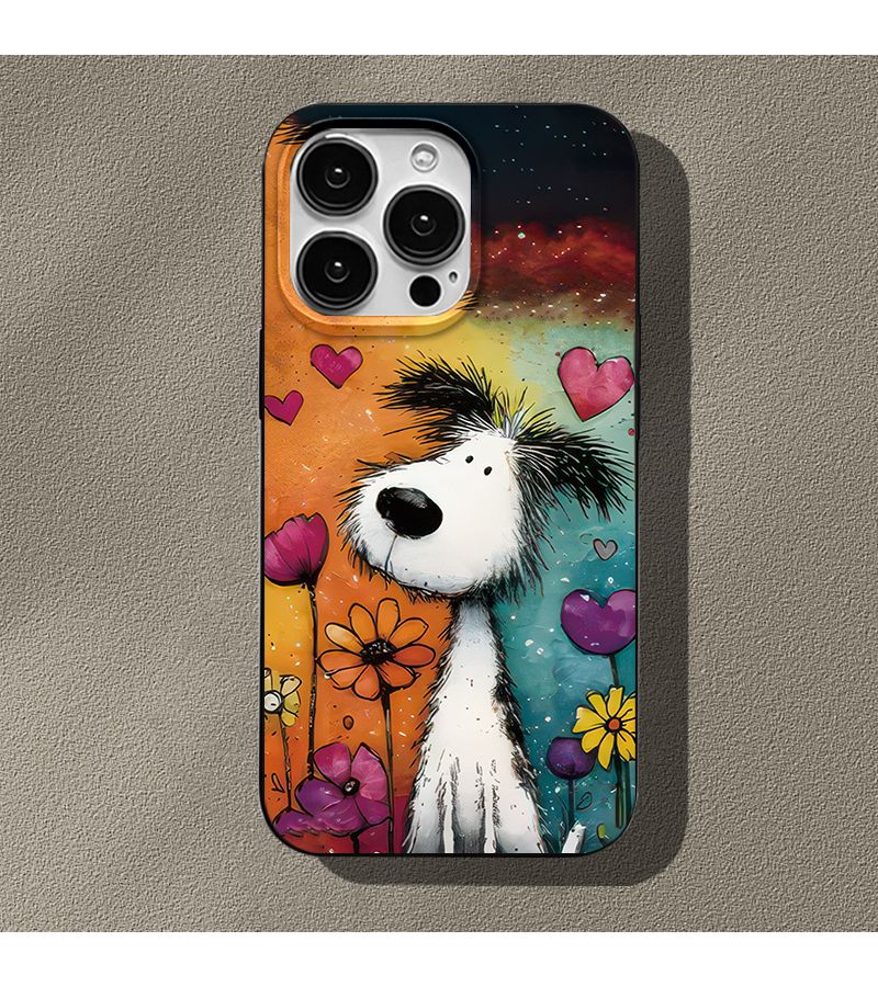 Phone Case in Black Frosted Shockproof Mobile Cover For Apple IPhone 17 Air Cartoon Dog and Flowers Pattern Trendy Gift for Men Women - Image 1