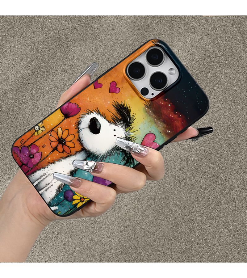Phone Case in Black Frosted Shockproof Mobile Cover For Apple IPhone 17 Air Cartoon Dog and Flowers Pattern Trendy Gift for Men Women - Image 5