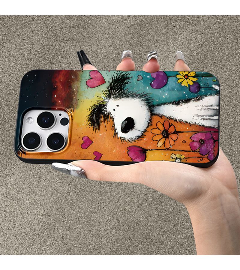 Phone Case in Black Frosted Shockproof Mobile Cover For Apple IPhone 17 Air Cartoon Dog and Flowers Pattern Trendy Gift for Men Women - Image 4