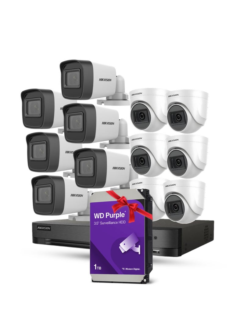 HIKVISION 2MP Camera Full Surveillance System | 6 Indoor + 6 Outdoor Cameras + 16-Channel DVR + 1TB WD Purple HDD + RG59 Cable - Image 1