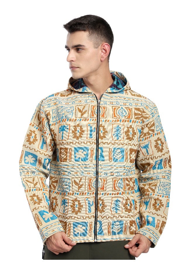 Beyoung Beige Geometric Floral Print Hoodie Shacket  - Image 5