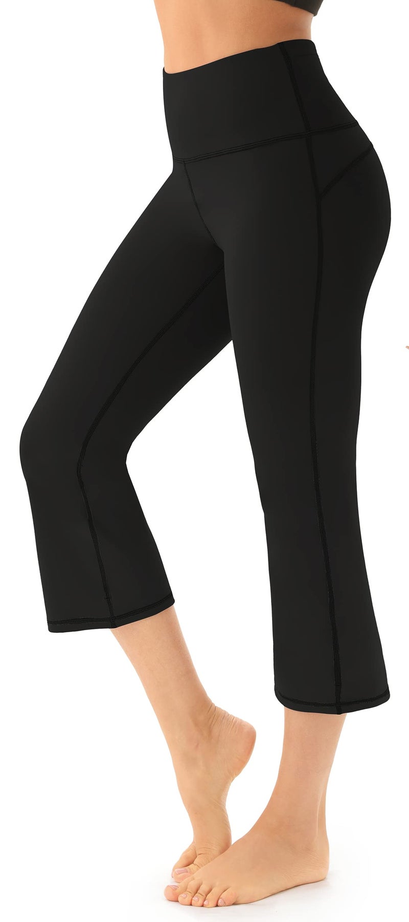 AFITNE Yoga Pants for Women Bootcut Capris with Pockets High Waisted Flare Workout Bootleg Yoga Crop Flared Long Athletic Gym Pants Black - M - Image 1