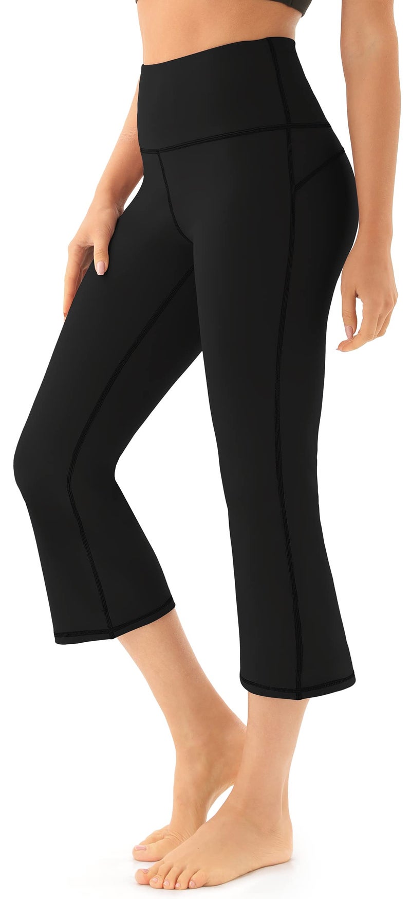 AFITNE Yoga Pants for Women Bootcut Capris with Pockets High Waisted Flare Workout Bootleg Yoga Crop Flared Long Athletic Gym Pants Black - M - Image 5