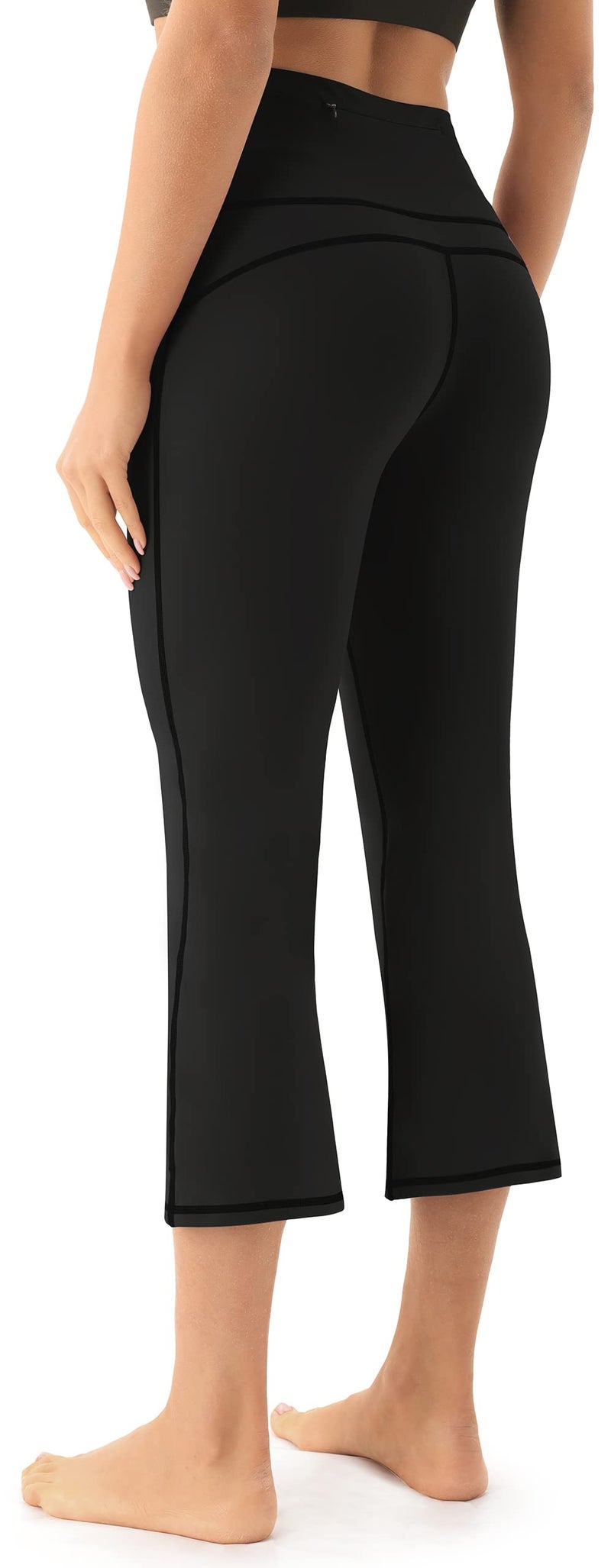 AFITNE Yoga Pants for Women Bootcut Capris with Pockets High Waisted Flare Workout Bootleg Yoga Crop Flared Long Athletic Gym Pants Black - M - Image 4