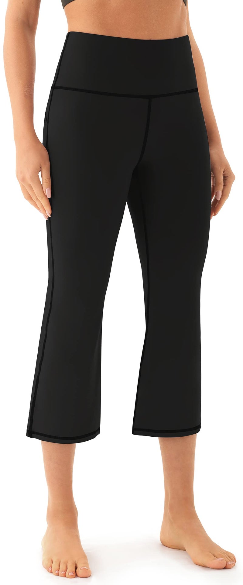 AFITNE Yoga Pants for Women Bootcut Capris with Pockets High Waisted Flare Workout Bootleg Yoga Crop Flared Long Athletic Gym Pants Black - M - Image 2