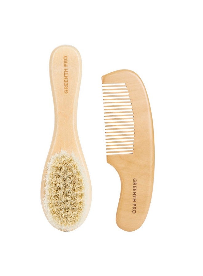 GREENTH PRO GREENTH PRO Baby Hair Bush and Comb Set -Nature Lotus Wood with Soft Goat Bristle and Pear Wood Comb for Newborns & Toddlers, Ideal for Cradle Cap  - Image 2