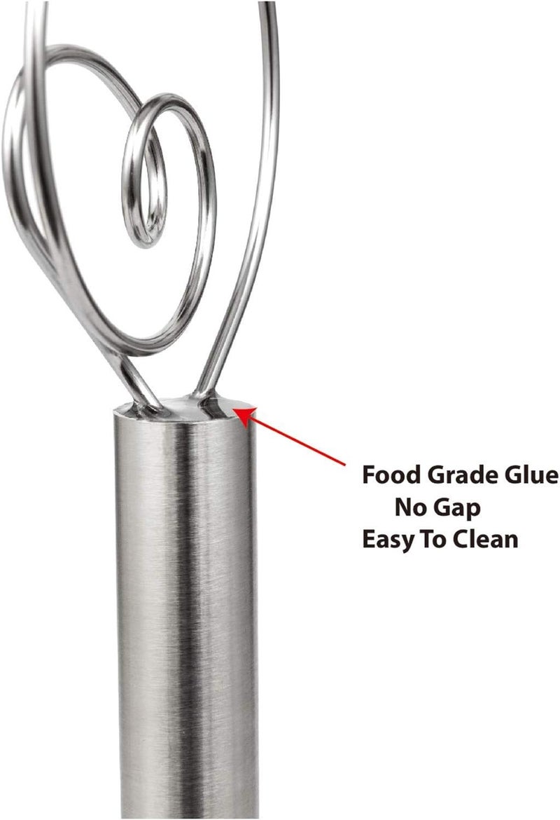 JILLMO Danish Dough Whisk, 12 inch Stainless Steel Bread Whisk, 2 Pack - Image 2