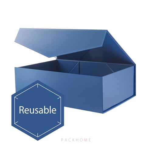 PACKHOME Large Gift Box with Lid 13.5x9x4.1 Inches, Sturdy Collapsible Gift Box with Magnetic Closure (Glossy Navy) - Image 4