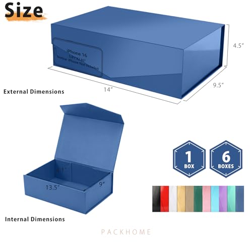 PACKHOME Large Gift Box with Lid 13.5x9x4.1 Inches, Sturdy Collapsible Gift Box with Magnetic Closure (Glossy Navy) - Image 2