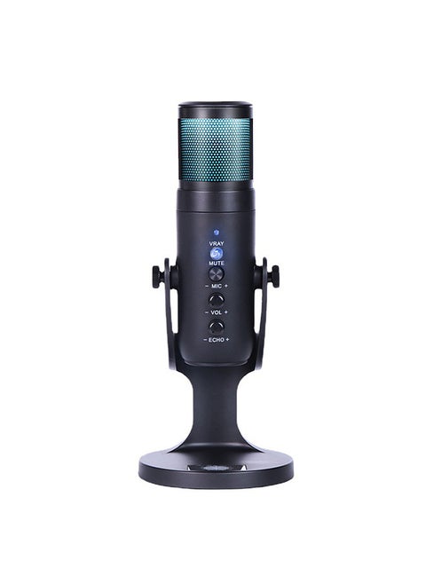 USB Condenser Microphone Tabletop Desktop RGB Microphone with Stand Computer PC Plug & Play Microphone with Colorful Lights Volume Control Headphone Connection for Audio Monitoring