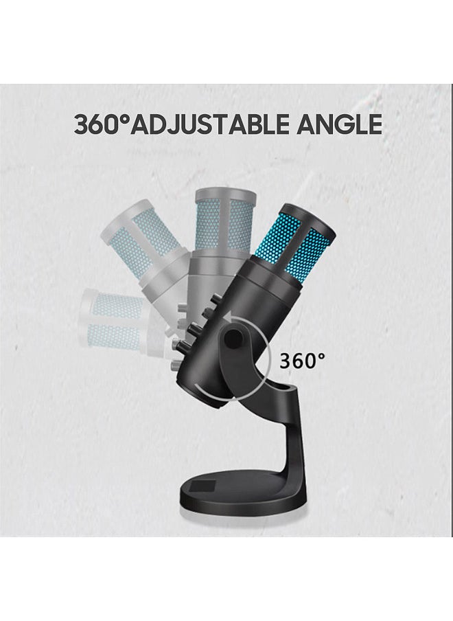 Generic USB Condenser Microphone Tabletop Desktop RGB Microphone with Stand Computer PC Plug & Play Microphone with Colorful Lights Volume Control Headphone Connection for Audio Monitoring  - Image 5