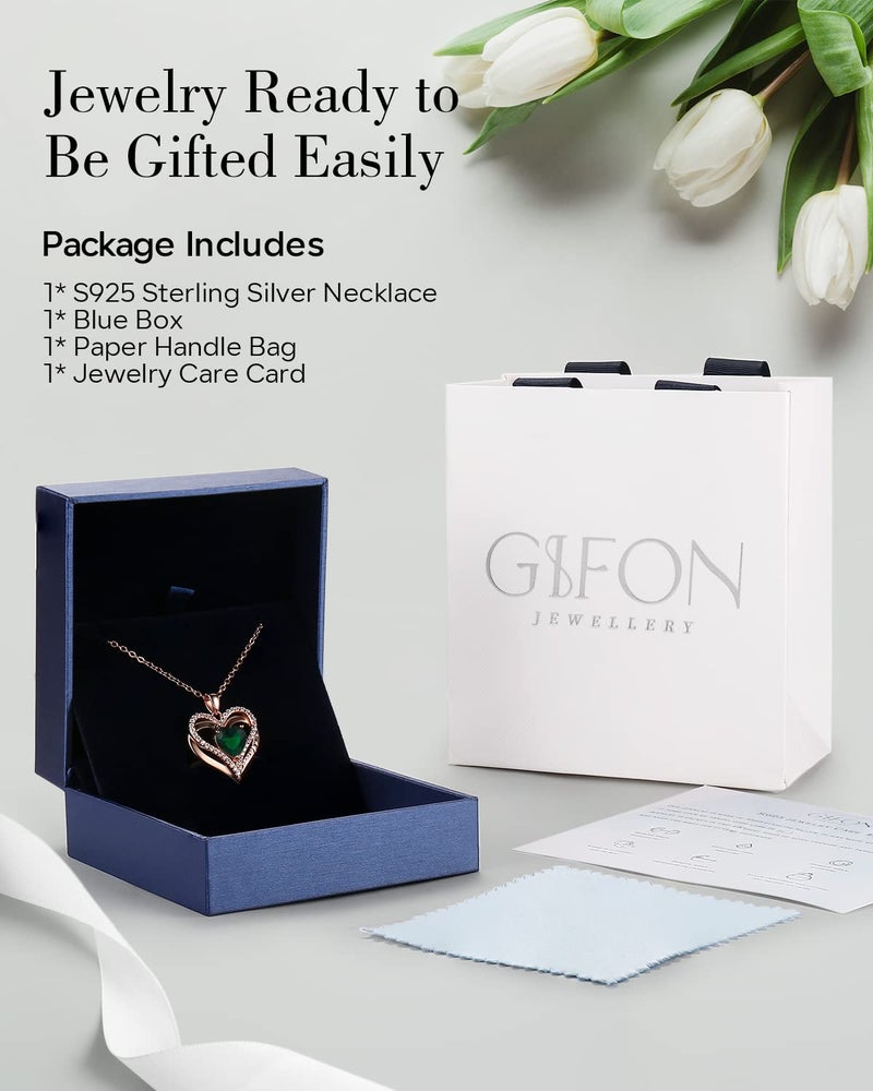 Gifon S925 Sterling Silver Necklace for Women, Jewelry for Wife Rose Gold, Mother Birthday Gifts, Girlfriend Anniversary Necklaces, Daughter Heart Love Jewel, Gift for Her, May - Image 5
