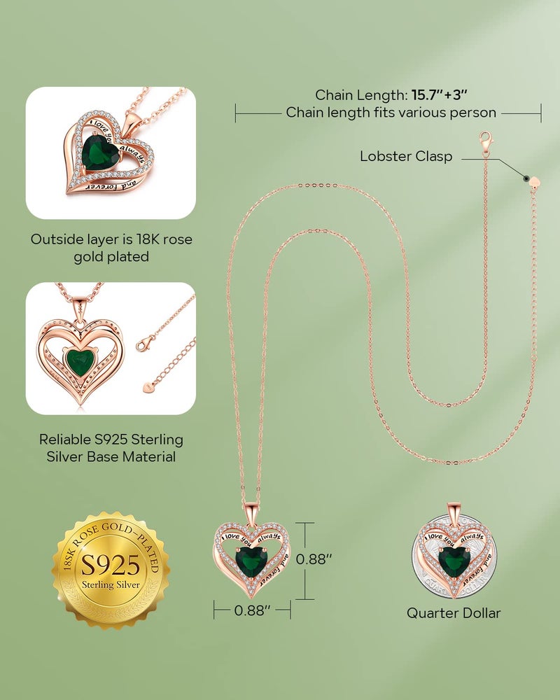 Gifon S925 Sterling Silver Necklace for Women, Jewelry for Wife Rose Gold, Mother Birthday Gifts, Girlfriend Anniversary Necklaces, Daughter Heart Love Jewel, Gift for Her, May - Image 4