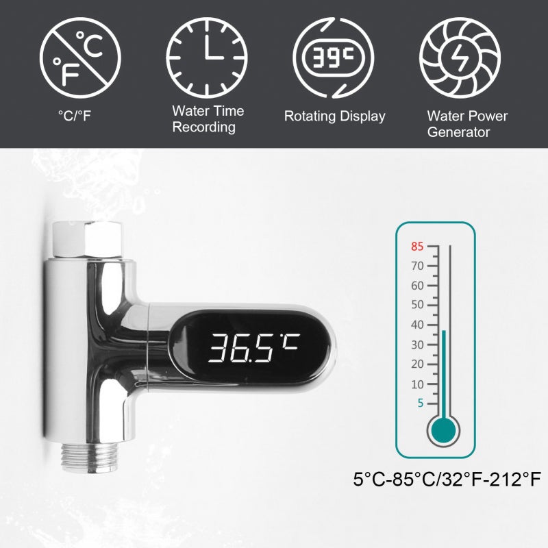 Water Thermometer: 360° Rotatable LED Display, Water Flow Powered, Battery-Free - Auto Switch, High Accuracy, Waterproof Gasket for Family Baby Bath, Shower Equipment - Image 5