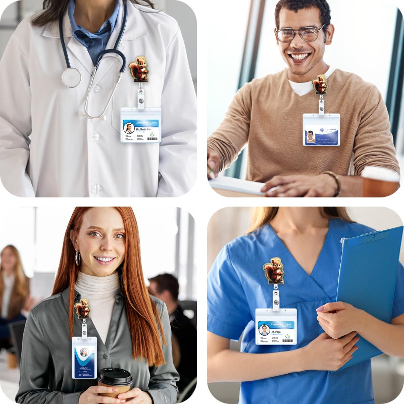 BEZTN Cute Squirrel Badge Reel, Retractable ID Card Badge Holder, Name Tag Work Badge Clip for RN LPN CNA MA Night Shift Nurse Nursing Student OB/GYN Pediatric Doctor, Librarian Nurse Teacher Doctor Gifts - Image 2