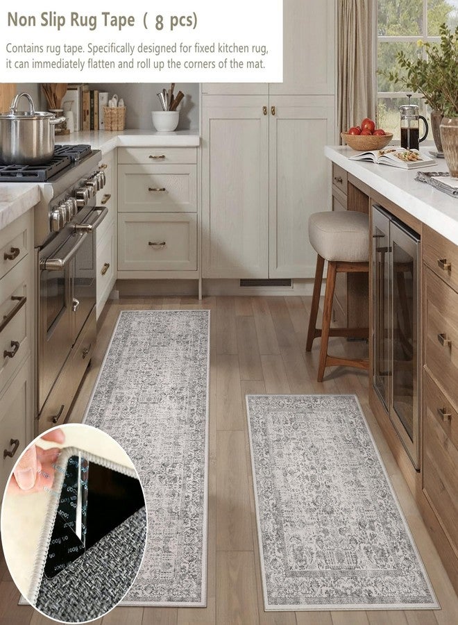 HUGEAR Grey Kitchen Rug Sets 2 Piece 20x32/20X48 Inch Vintage Distressed Entryway Washable Kitchen Mats Floor Carpet Non Slip Runner Rugs for Hallway Laundry Sink Bathroom - Image 3