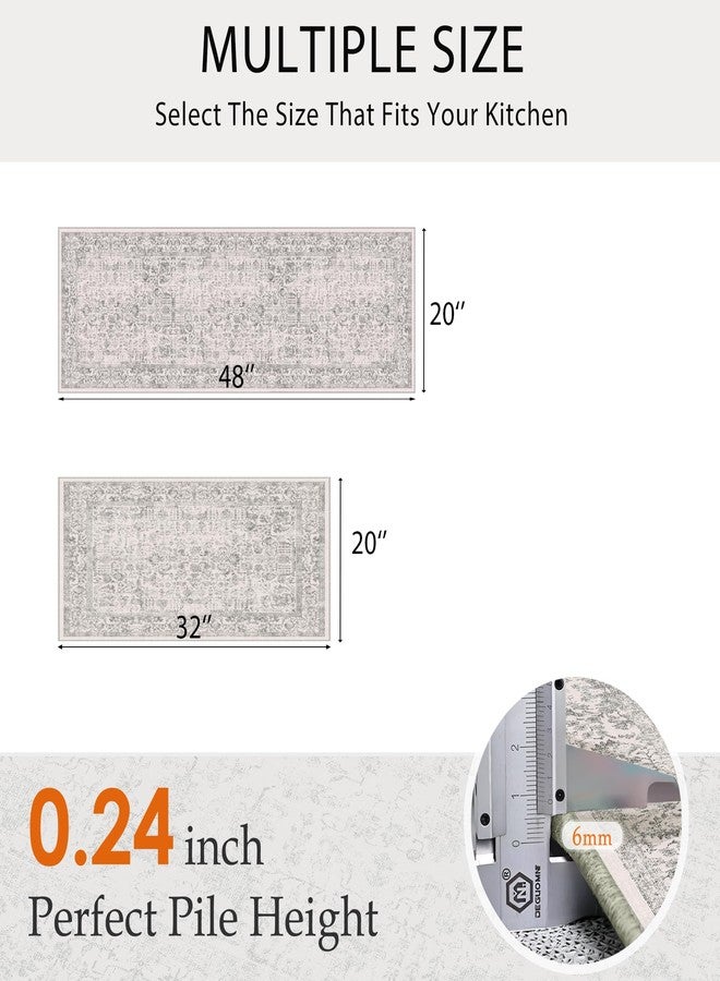 HUGEAR Grey Kitchen Rug Sets 2 Piece 20x32/20X48 Inch Vintage Distressed Entryway Washable Kitchen Mats Floor Carpet Non Slip Runner Rugs for Hallway Laundry Sink Bathroom - Image 2