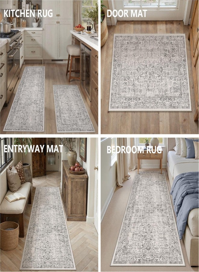 HUGEAR Grey Kitchen Rug Sets 2 Piece 20x32/20X48 Inch Vintage Distressed Entryway Washable Kitchen Mats Floor Carpet Non Slip Runner Rugs for Hallway Laundry Sink Bathroom - Image 4