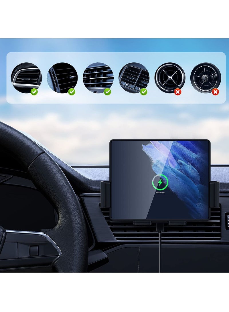 Excefore 20W Qi Wireless Car Charger Mount Holder Compatible for Samsung Galaxy Z Fold4 Fold3 Z Fold2 Fold S22 Ultra, Two Coil Support Portrait Unfold Auto Clamping Charging Car Mount with Cooling Fan - Image 2