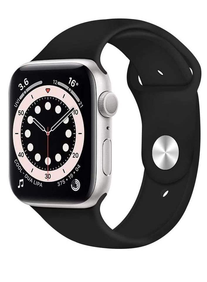 Compatible with Apple Watch Band 42mm 44mm 45mm, Soft Silicone Sport Strap Replacement Bands Compatible with Watch Series 7/6/5/4/3/2/1/SE- Black - Image 1
